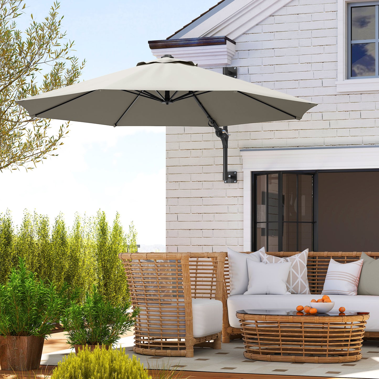 Sun Parasol with Vent, Wall Umbrella for Patio, Garden, Pool, Grey