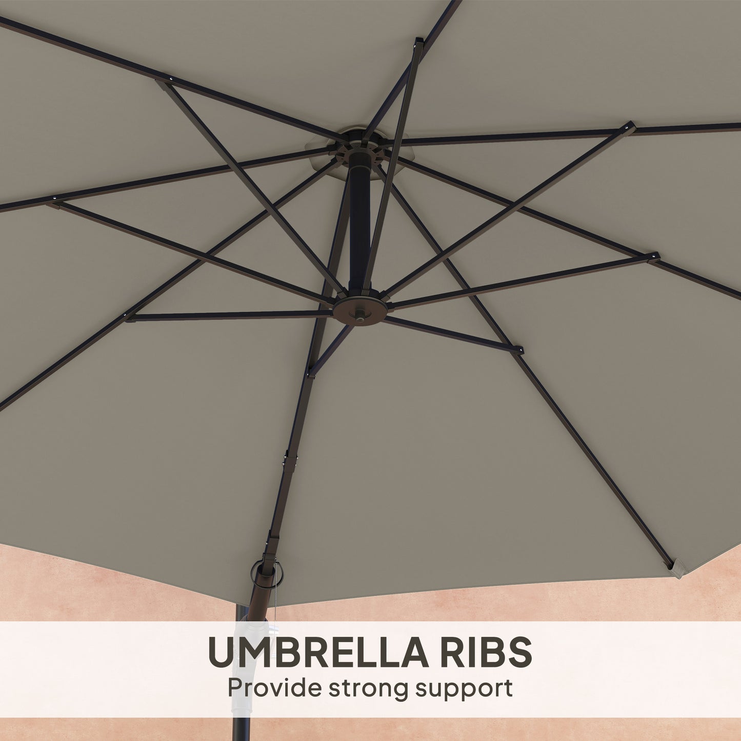 Sun Parasol with Vent, Wall Umbrella for Patio, Garden, Pool, Grey