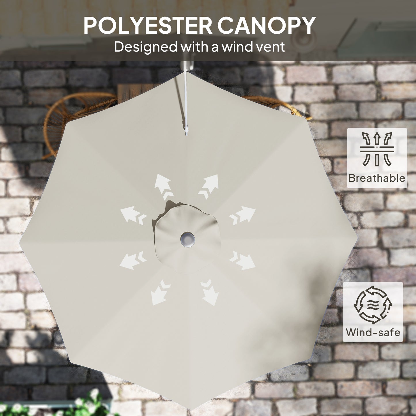 Sun Parasol with Vent, Wall Umbrella for Patio, Garden, Pool, Grey