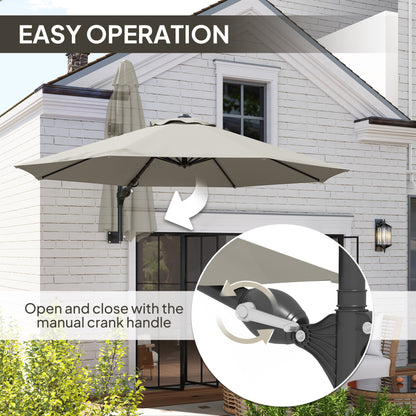 Sun Parasol with Vent, Wall Umbrella for Patio, Garden, Pool, Grey