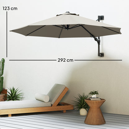 Sun Parasol with Vent, Wall Umbrella for Patio, Garden, Pool, Grey