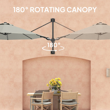 Sun Parasol with Vent, Wall Umbrella for Patio, Garden, Pool, Grey