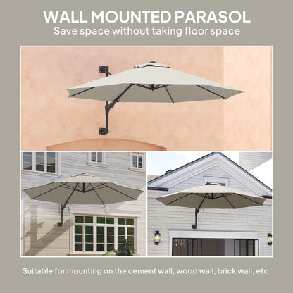 Sun Parasol with Vent, Wall Umbrella for Patio, Garden, Pool, Grey