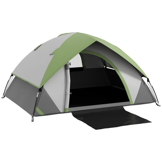 2 Man Camping Tent w/ Sewn-in Groundsheet, 3000mm Waterproof, Green