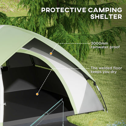 2 Man Camping Tent w/ Sewn-in Groundsheet, 3000mm Waterproof, Green