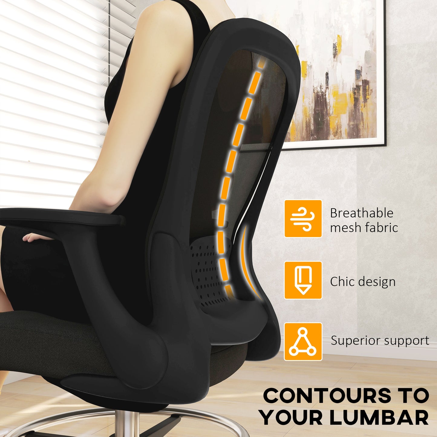 Mesh Draughtsman Chair, Ergonomic Drafting Chair, Black
