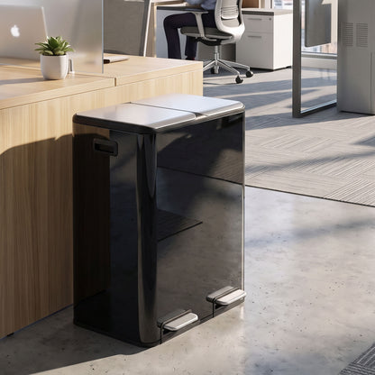 2x30L Kitchen Bin, Stainless Steel Recycling Bin, High Gloss Black