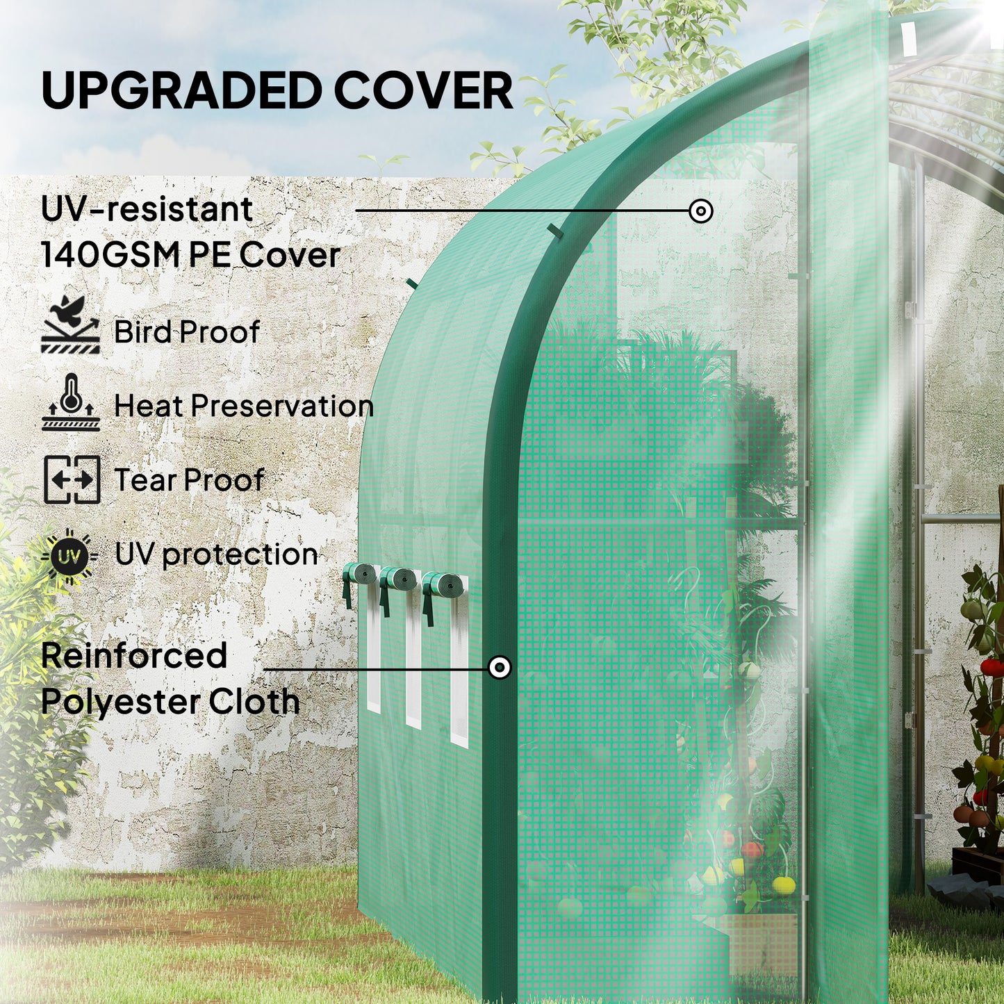 Tunnel Greenhouse Upgraded Structure, Hinged Doors, 3 x 2(m), Green