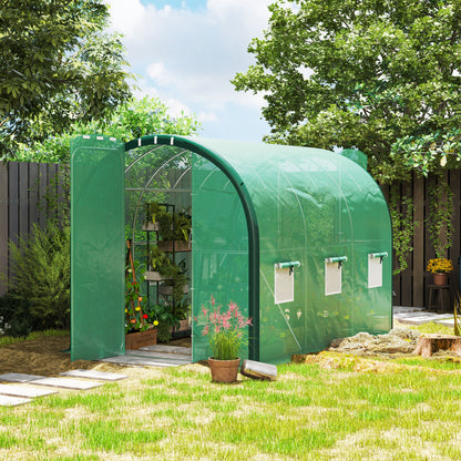 Tunnel Greenhouse Upgraded Structure, Hinged Doors, 3 x 2(m), Green