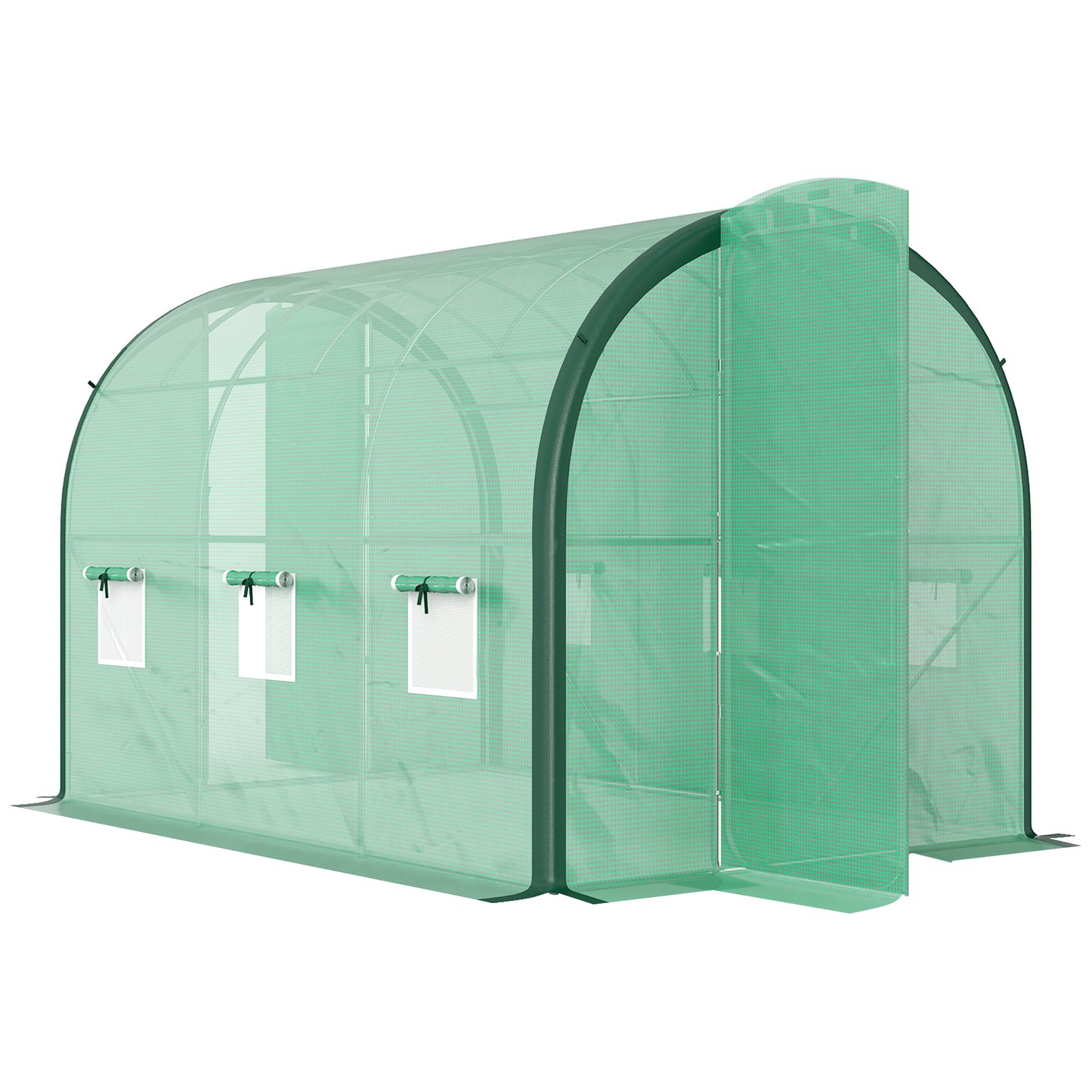 Tunnel Greenhouse Upgraded Structure, Hinged Doors, 3 x 2(m), Green