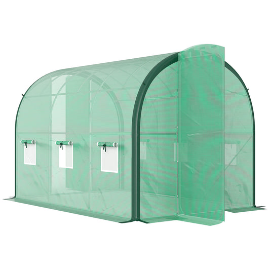 Tunnel Greenhouse Upgraded Structure, Hinged Doors, 3 x 2(m), Green
