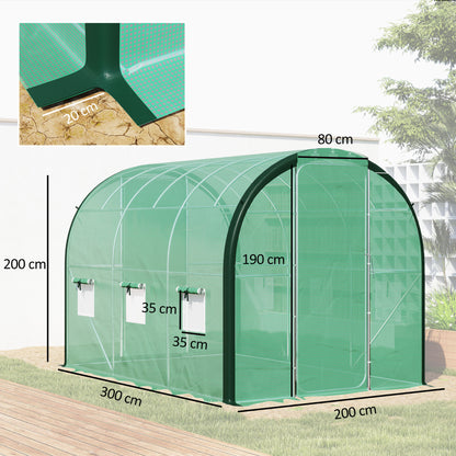 Tunnel Greenhouse Upgraded Structure, Hinged Doors, 3 x 2(m), Green