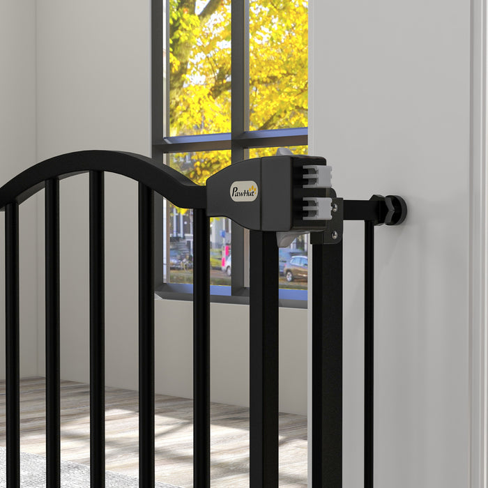 Metal 74-94cm Adjustable Pet Gate Safety Barrier w/ Auto-Close Door Black