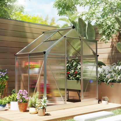 6x4ft Walk-In Polycarbonate Greenhouse Plant Grow Galvanied Aluminium