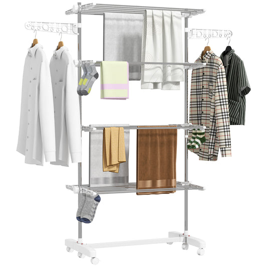 4-Tier Large Clothes Airer Stainless Steel Clothes Drying Rack White