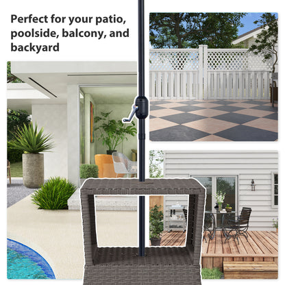 Rattan Wicker Tea Coffee Table w/ Umbrella Hole Dark Grey