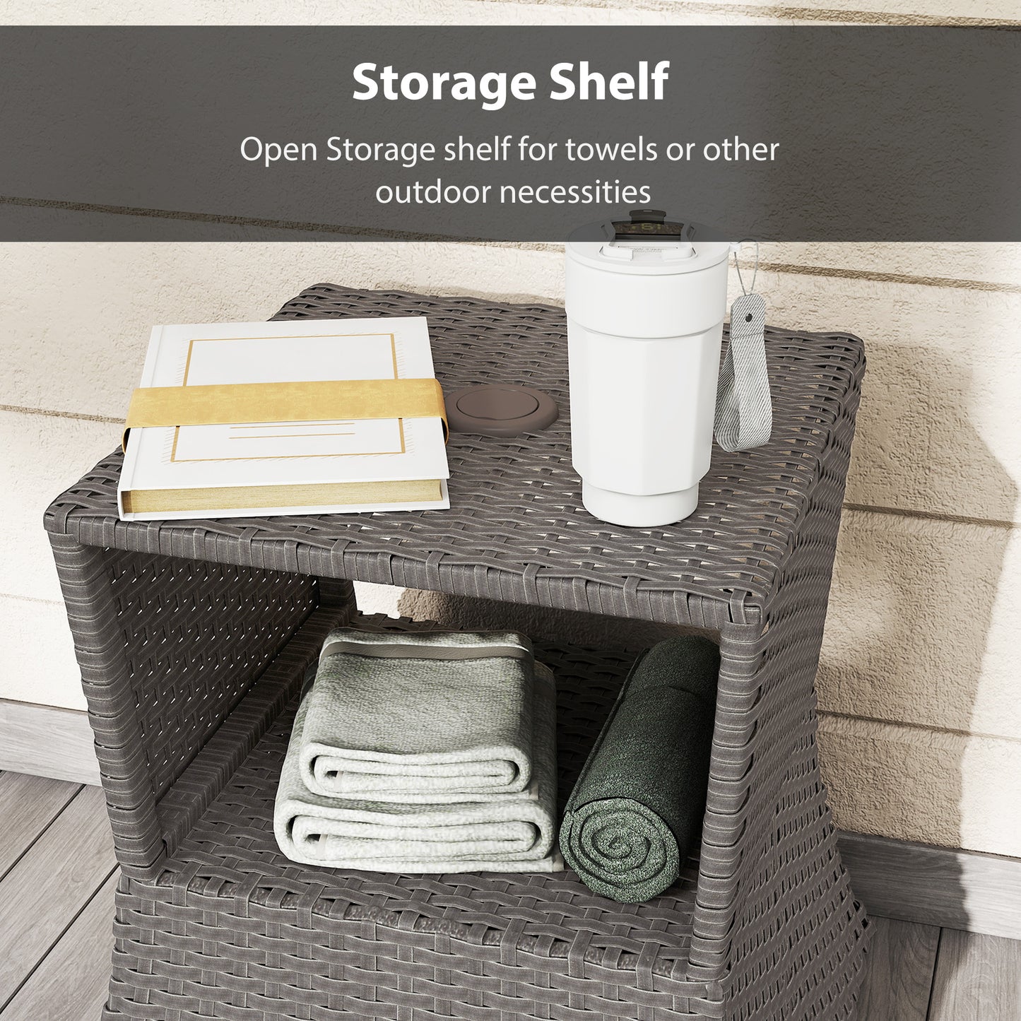 Rattan Wicker Tea Coffee Table w/ Umbrella Hole Dark Grey