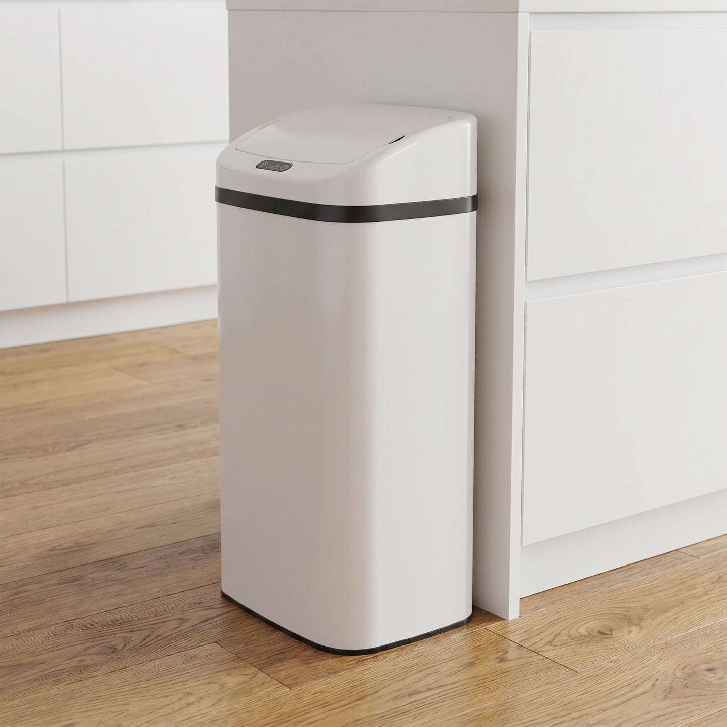 48L Sensor Bin, Stainless Steel Kitchen Bin with Automatic Soft Close Lid and Fingerprint-Proof for Recycling and Waste, White