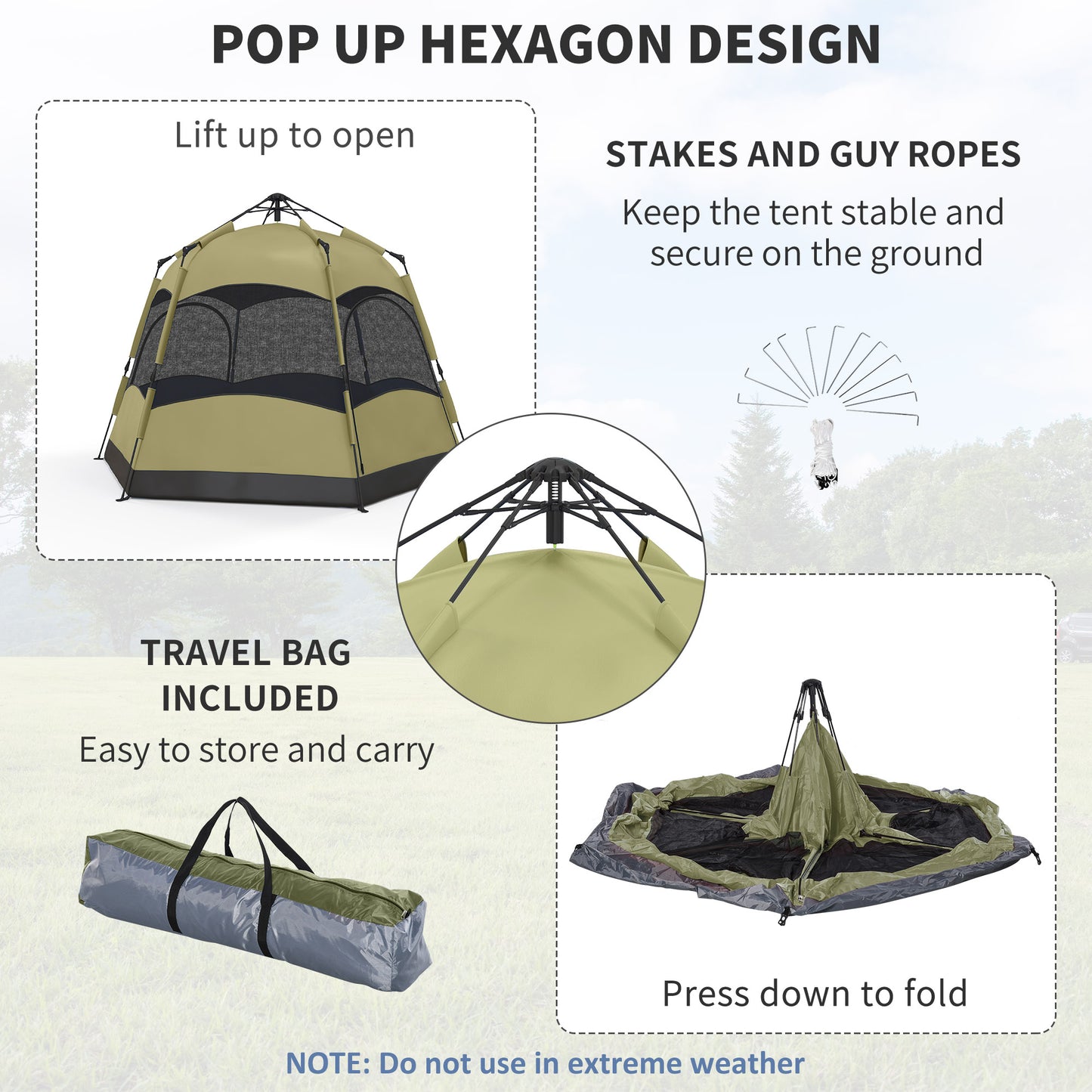 4 Person Camping Tent Festival Hiking Shelter, Dark Green