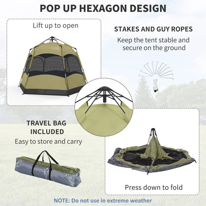 4 Person Camping Tent Festival Hiking Shelter, Dark Green