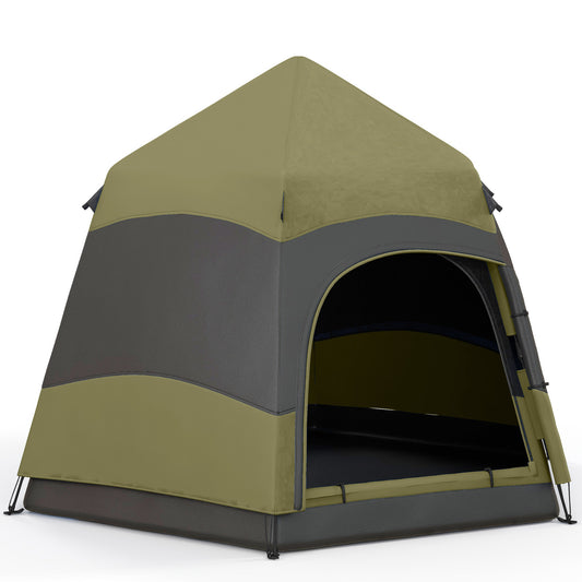4 Person Camping Tent Festival Hiking Shelter, Dark Green