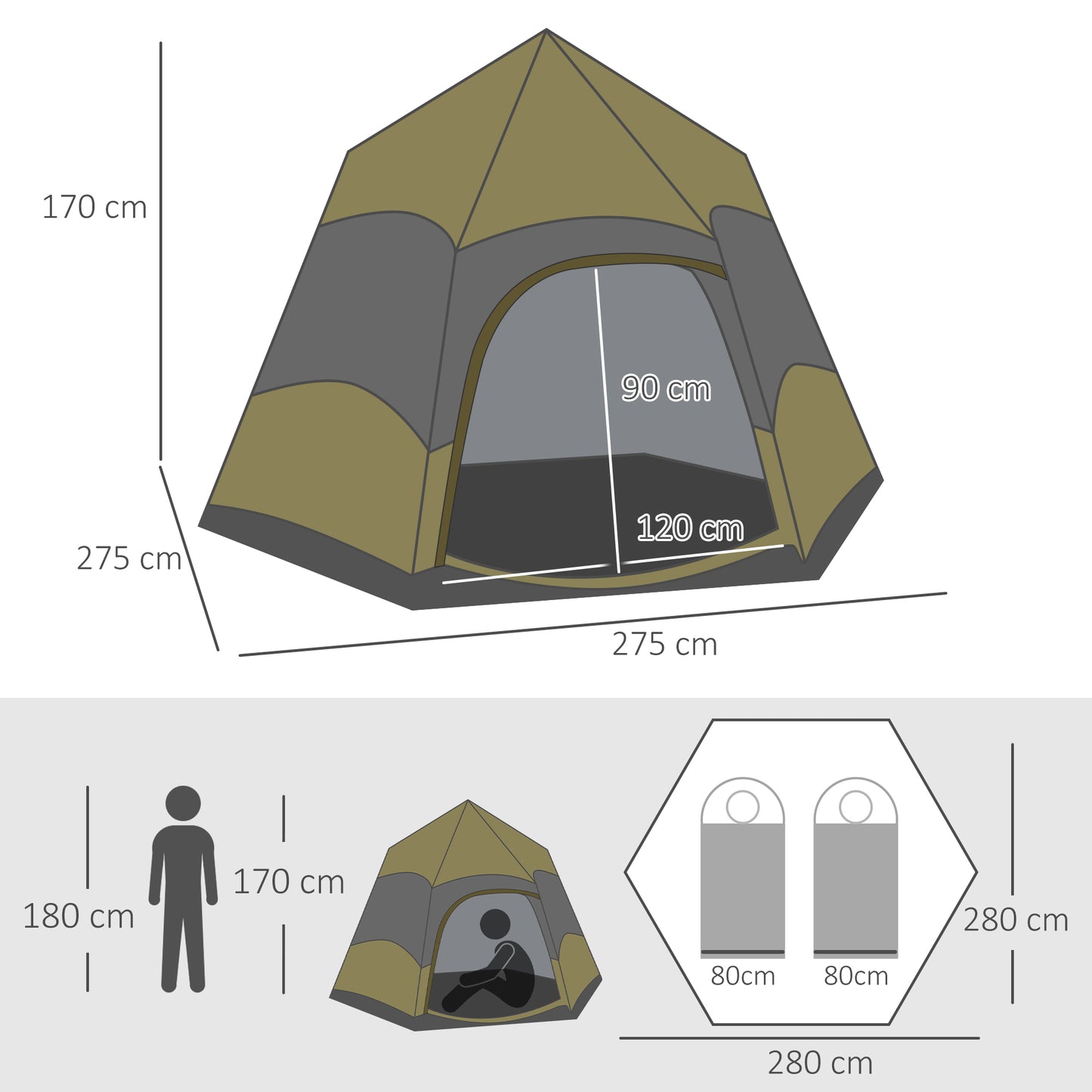 4 Person Camping Tent Festival Hiking Shelter, Dark Green