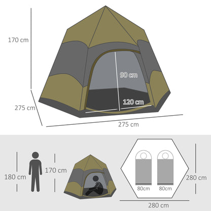 4 Person Camping Tent Festival Hiking Shelter, Dark Green