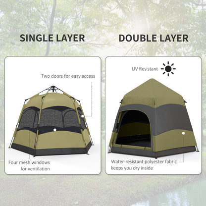4 Person Camping Tent Festival Hiking Shelter, Dark Green