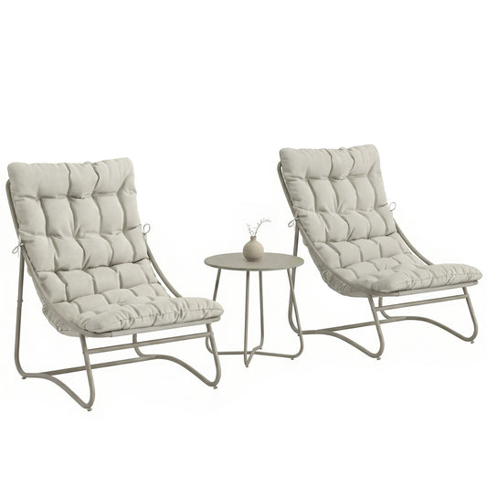 Garden Bistro Set, Bistro Table and Chairs w/ Cushions, Light Grey