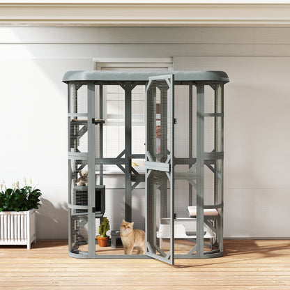 Walk-in Catio, Outdoor Cat Enclosure with 4 Jumping Platforms, Condo