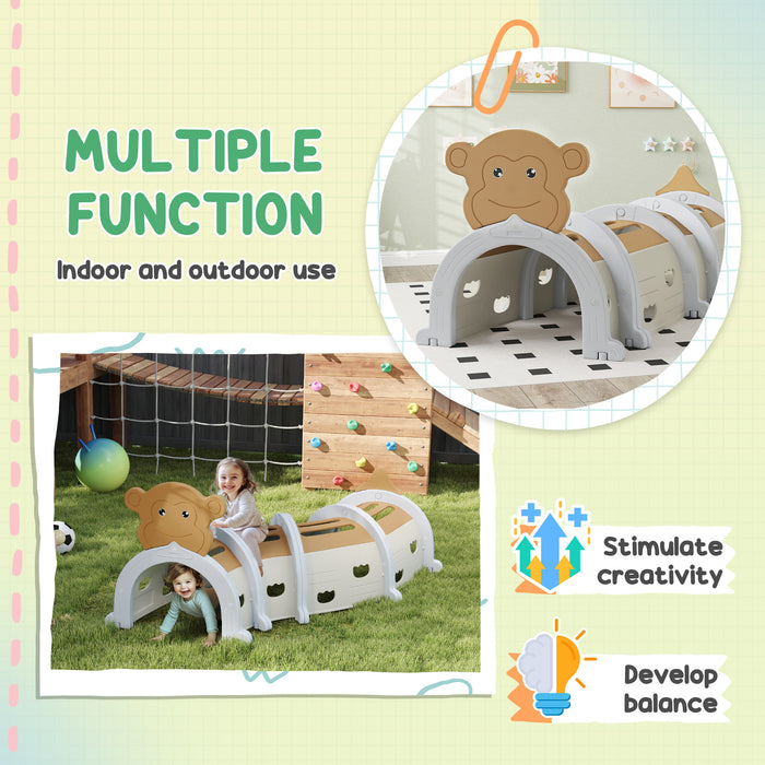 Play Tunnel, Kids Tunnel for Crawl and Climb, Monkey Design Kids Play Tunnel Indoor Outdoor Baby Tunnel for Boys Girls 3-6 Years, Brown