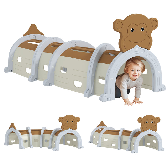 Play Tunnel, Kids Tunnel for Crawl and Climb, Monkey Design Kids Play Tunnel Indoor Outdoor Baby Tunnel for Boys Girls 3-6 Years, Brown