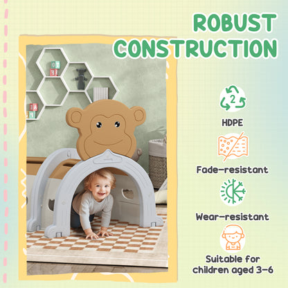 Play Tunnel, Kids Tunnel for Crawl and Climb, Monkey Design Kids Play Tunnel Indoor Outdoor Baby Tunnel for Boys Girls 3-6 Years, Brown