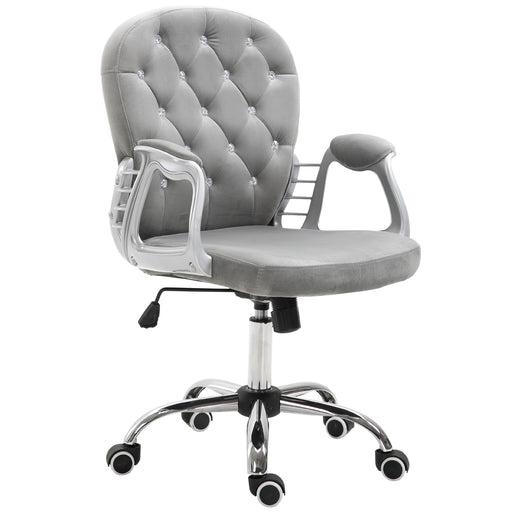 Office Chair Ergonomic 360¬¨‚àû Swivel Diamond Tufted Home Work Velour Padded Base 5 Castor Wheels Grey