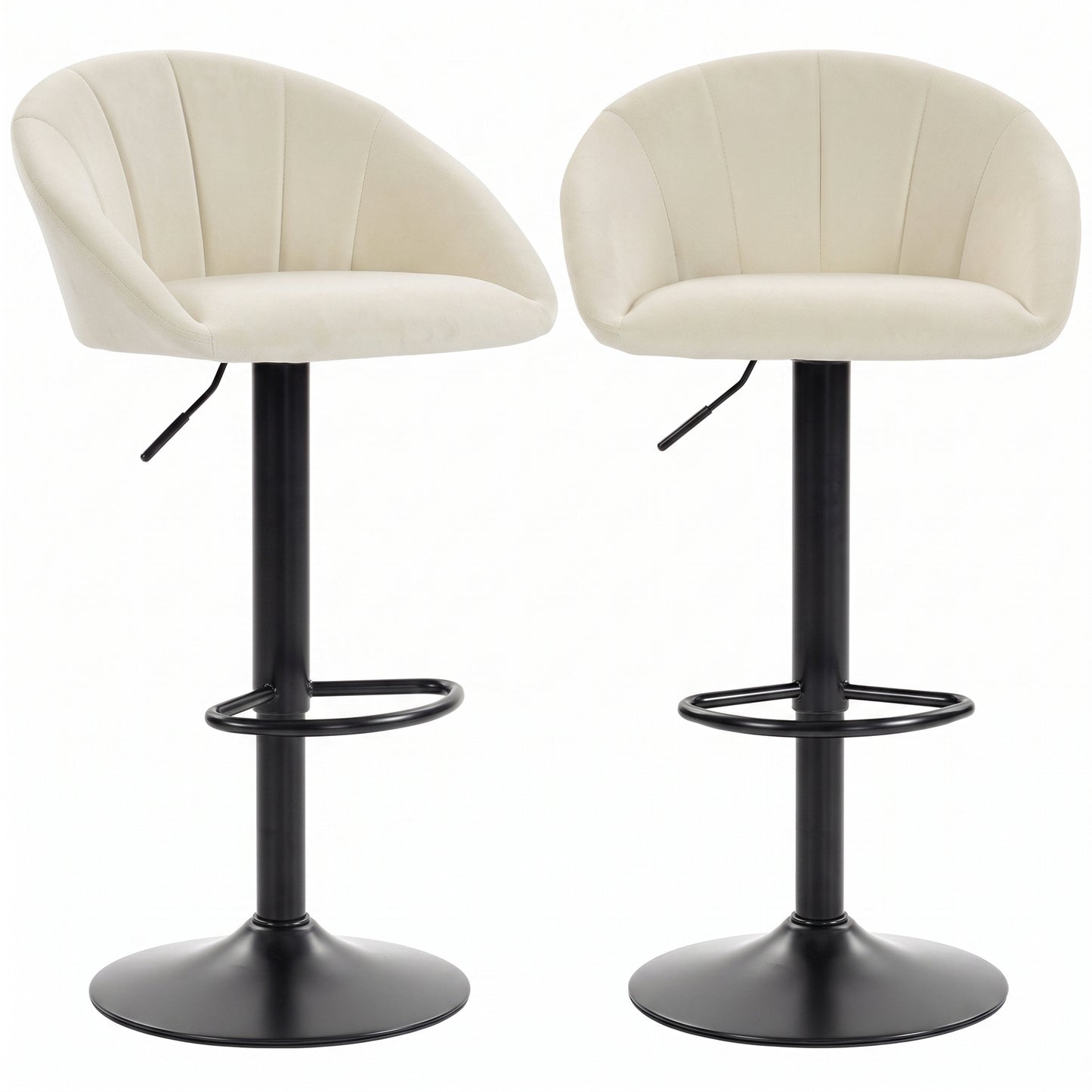 Bar Stools Set of 2 Velvet Adjustable Swivel Cream White
