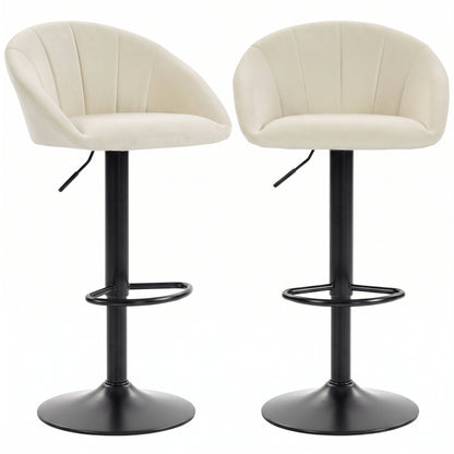 Bar Stools Set of 2 Velvet Adjustable Swivel Cream White