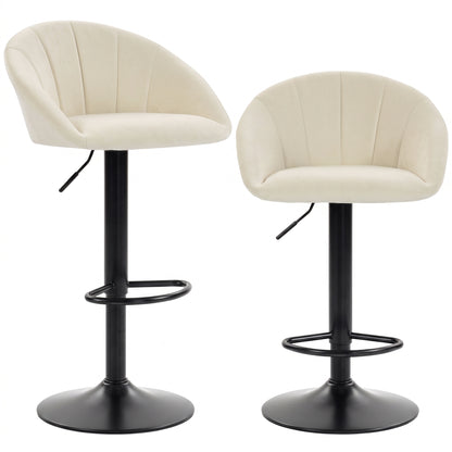 Bar Stools Set of 2 Velvet Adjustable Swivel Cream White