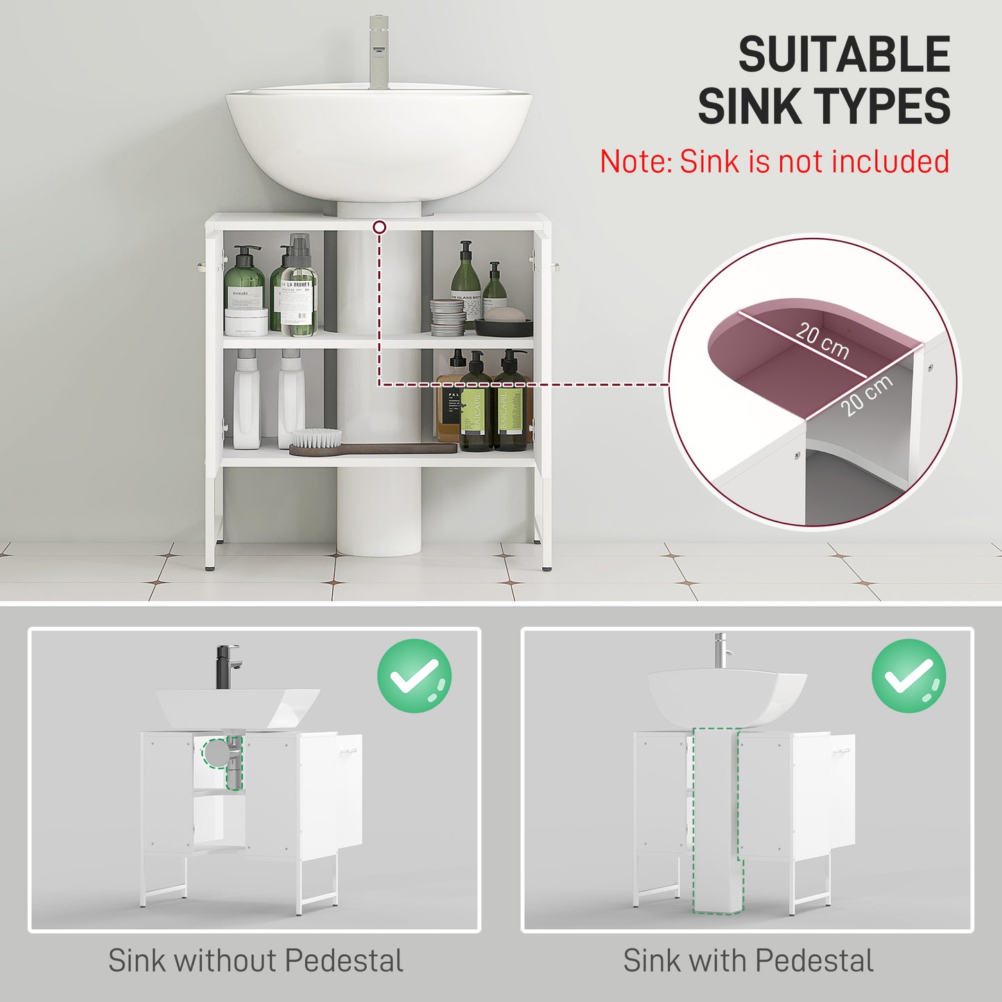Bathroom Under Sink Cabinet for Basin without or with Pedestal White