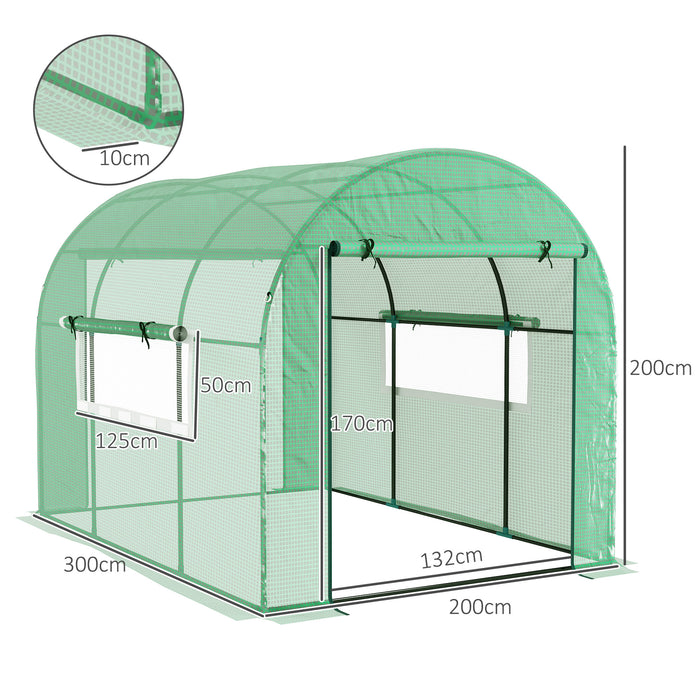 3 x 2 x 2m Polytunnel Greenhouse with Doors and Mesh Windows