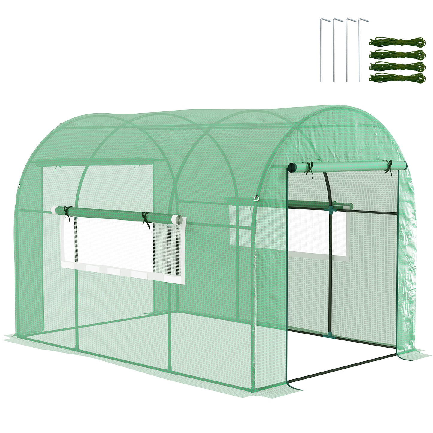 3 x 2 x 2m Polytunnel Greenhouse with Doors and Mesh Windows