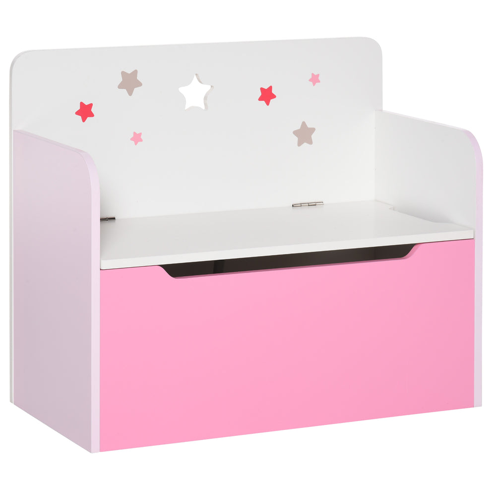 Kids Wooden Toy Storage Chest Chair 2 in 1 Design with Gas Stay Bar Safety Hinges Lid 60 x 30 x 50cm Pink