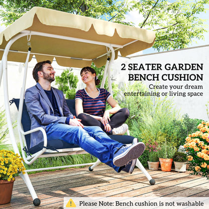 2 Seater Bench Pad, Chair Cushion with Back and Ties, Dark Blue