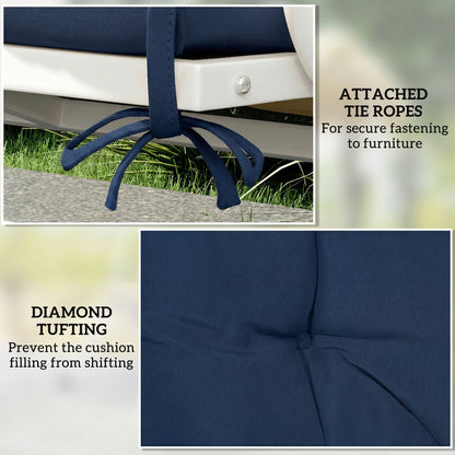 2 Seater Bench Pad, Chair Cushion with Back and Ties, Dark Blue