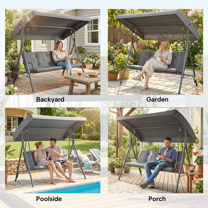 3 Seater Garden Swing Chair, Patio Rocking Bench with Steel Frame
