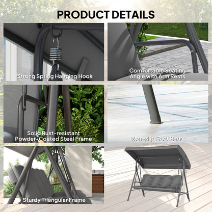 3 Seater Garden Swing Chair, Patio Rocking Bench with Steel Frame