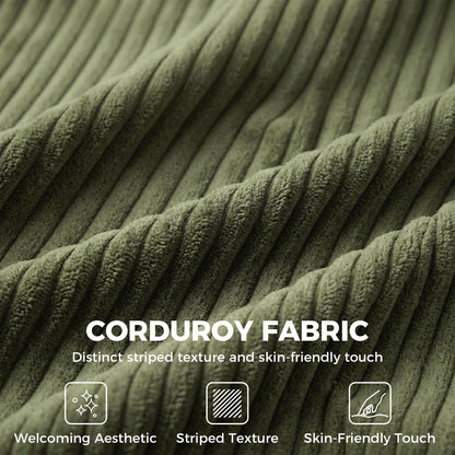 3 Seater Sofa with Wide Seat, Corduroy Upholstered, Green