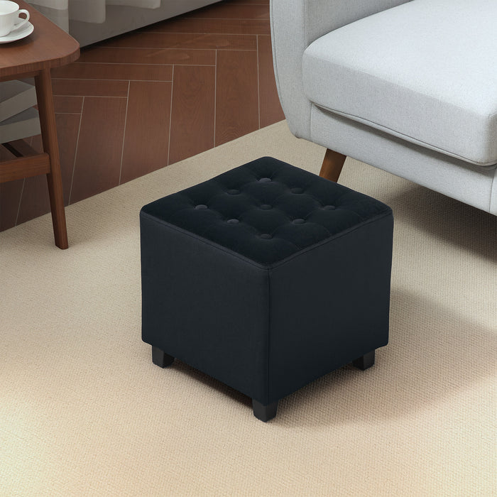 Square Footstool Small Ottoman w/ Wood Legs for Bedroom Charcoal Grey