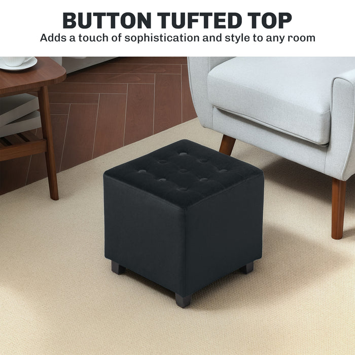 Square Footstool Small Ottoman w/ Wood Legs for Bedroom Charcoal Grey