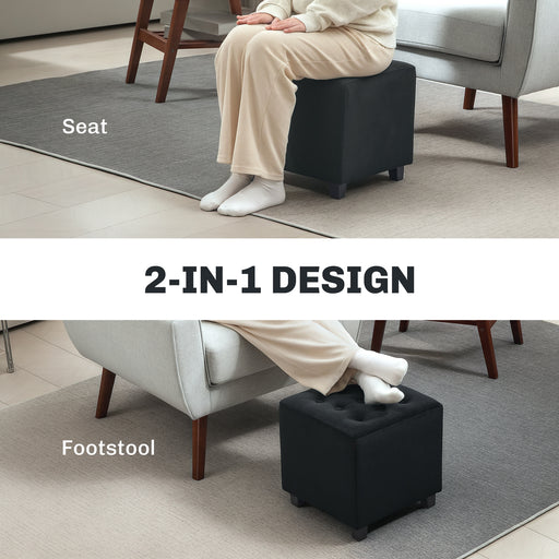 Square Footstool Small Ottoman w/ Wood Legs for Bedroom Charcoal Grey