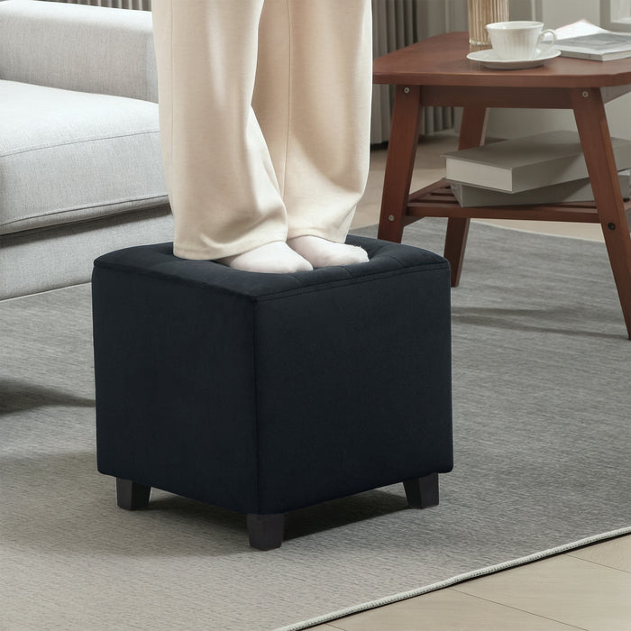 Square Footstool Small Ottoman w/ Wood Legs for Bedroom Charcoal Grey